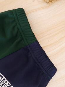 男嬰字母圖案撞色連帽衫和運動褲 - 彩色 - 查看 5