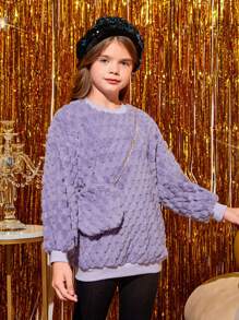 SHEIN Tween Girl Solid Fuzzy Pullover With Bag - Purple - View 1