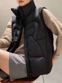 DAZY Solid Zip Up Vest Winter Thick Coat ,Winter Women Clothes,Winter Coat Women Jacket - Black - View 8