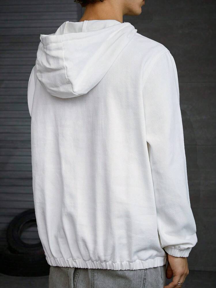 Loose Men Half Zip Drawstring Hooded Jacket, For Fall Winter