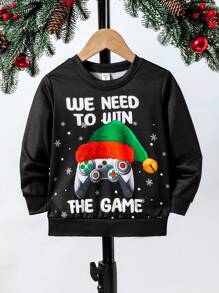 Young Boy Christmas Print Sweatshirt - Black - View 1