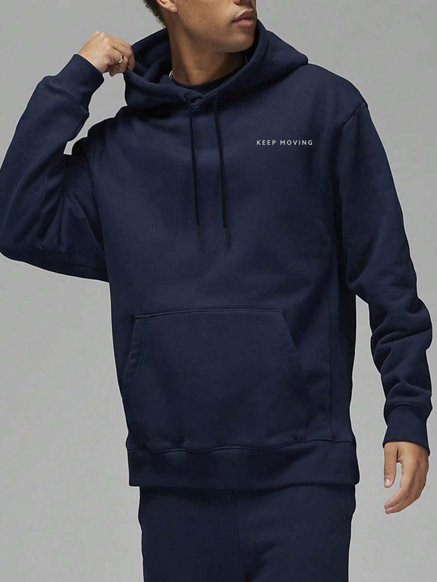 Manfinity Sport Corelite Men Letter Graphic Kangaroo Pocket Drawstring Sports Sweatshirt - Blue - View 1