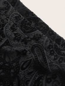 ROMWE PUNK 佩斯利印花木耳邊半身裙 - 黑色 - 查看 4