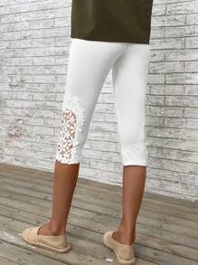 EMERY ROSE 水溶蕾絲拼接七分緊身打底褲 - 白色 - 查看 2