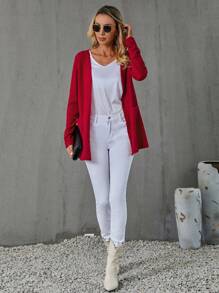 SHEIN LUNE 雙口袋開門襟外套 - 紅色 - 查看 4