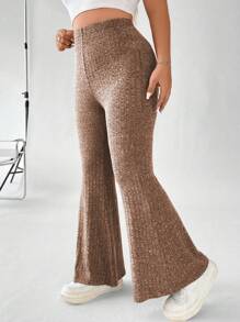Flirla Hơn Dệt kim Marled Quần ống loe - màu nâu - Xem 3