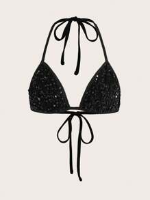 SHEIN ICON Top Ras-Du-Cou À Sequins Dos-Nu À Nœud