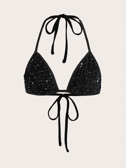 SHEIN ICON Paljettdekor Knytning Ryggfri Halterneck-Topp