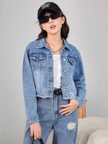 Teen Girls Denim Jackets & Coats - Medium Wash - View 4