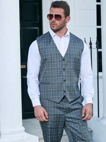 Calvornis 男士大码1入組格紋馬甲