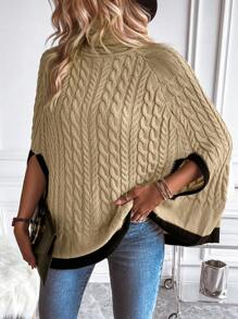 SHEIN LUNE Viền tương phản Tay Raglan Xoắn Dan Áo choàng Mưa - Màu Khaki - Xem 7