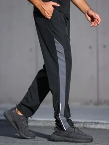 Manfinity Running Boyfriend Style Men Contrast Panel Slant Pocket Sports Pants Fall Breathable