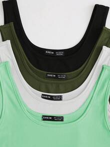 SHEIN Unity Áo ba lỗ ngắn cổ tròn ôm sát màu trơn đơn giản dành cho nữ, mùa hè - Nhiều màu - Xem 6