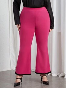 SHEIN Privé Plus Contrast Trim Flare Leg Pants - Pink - View 5