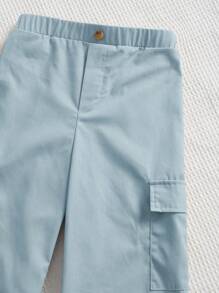 SHEIN Leap Crew Tween Girl Button Front Cami Top & Flap Pocket Side Pants - Dusty Blue - View 4