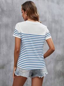 SHEIN LUNE Camiseta con estampado de rayas - Azul - Ver 2