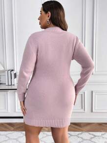 SHEIN Clasi Plus Pearls Beaded Cable Knit Sweater Dress, For Winter - Dusty Pink - View 2