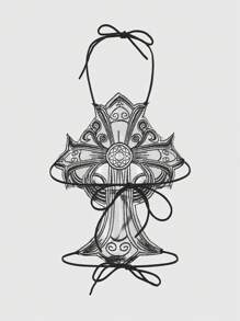 ROMWE Goth Cross Design Halter Neck Body Harness Bralette - Black - View 2