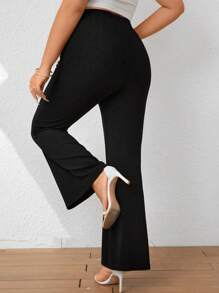 SHEIN Unity Plus Seam Front Flare Leg Pants - Black - View 1