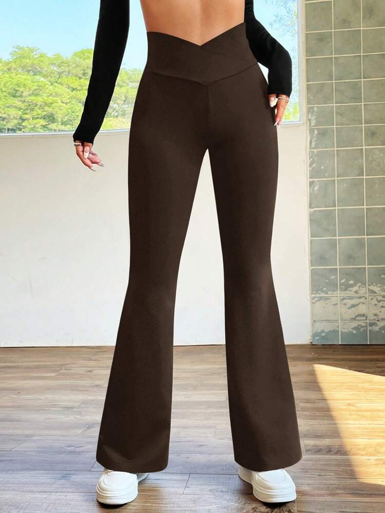 SHEIN EZwear Overlap Waist Flare Leg Pants | SHEIN EUR