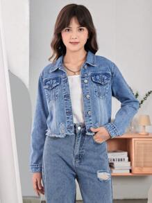 Teen Girls Denim Jackets & Coats - Medium Wash - View 6