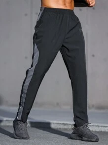 Manfinity Running Boyfriend Style Men Contrast Panel Slant Pocket Sports Pants Fall Breathable