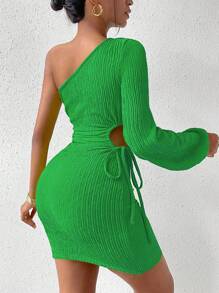 Chiquease Một bờ vai Bên dây rút Váy bodycon - màu xanh lá - Xem 2