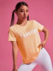 Sport T-Shirt mit Buchstaben Grafik,