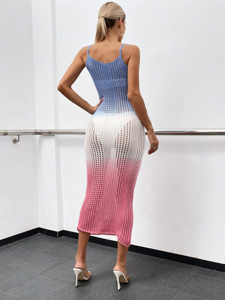 Ombre Pointelle Knit Cami Sweater Dress
