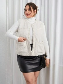 SHEIN Privé جاكيت صدري مزخرف بلؤلؤ اصطناعي جيب مزدوج مقاس كبير