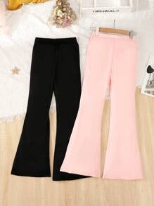 SHEIN Thiếu niên cô gái 2 Miếng Nơ mặt trước Quần ống loe - Nhiều màu - Xem 2