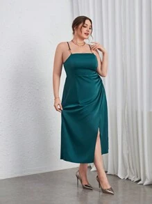 SHEIN Privé 大碼側收褶圍裹下擺吊帶洋裝