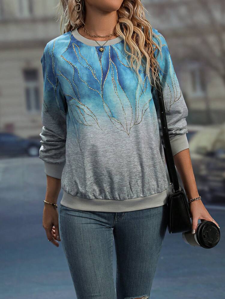 Graphic Print Ombre Sweatshirt Pullover Fall Sweatshirt