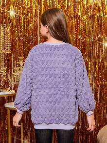 SHEIN Tween Girl Solid Fuzzy Pullover With Bag - Purple - View 2