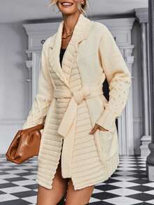 SHEIN LUNE Dual Pocket Belted Cardigan - Beige - View 6