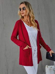 SHEIN LUNE 雙口袋開門襟外套 - 紅色 - 查看 3