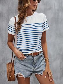 SHEIN LUNE Camiseta con estampado de rayas - Azul - Ver 6