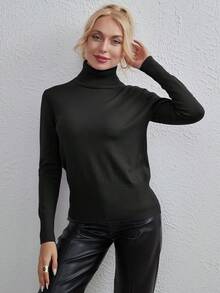 Solid Turtleneck Sweater - Black - View 5