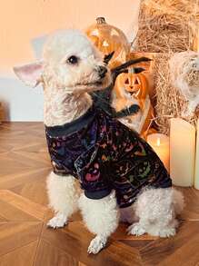 PETSIN 1pc Pet Halloween Bat, Pumpkin, Face Patterned Glow In Dark Hoodless Sweatshirt - Multicolor - View 3