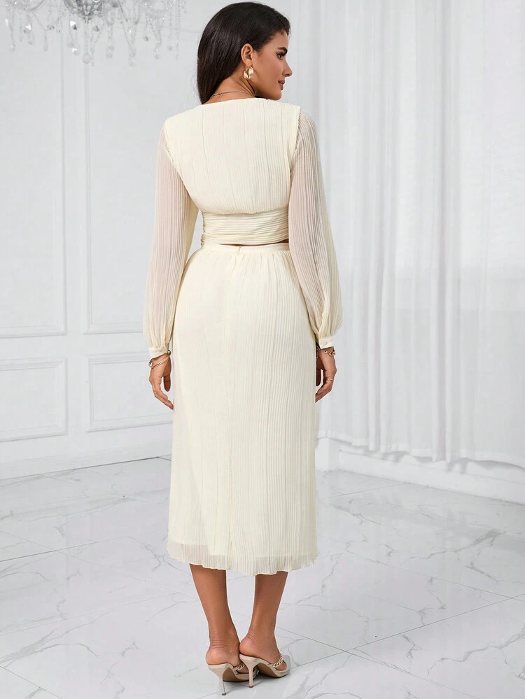 Twist Front Crop Top & Skirt Fall Cloth For Women