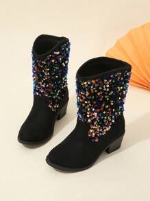 Đúng mốt Trẻ em Lấp lánh Dày Gót chân Giày cao gót Giày ống , Toàn trận Phong cách - màu đen - Xem 2