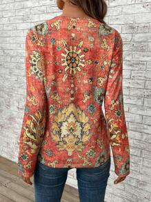 EMERY ROSE 圖案印花V領T恤 - 彩色 - 查看 2