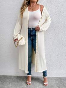 Calvaya Plus Button Front Longline Coat Fall Winter Cloth For Women Autumn - Apricot - View 5