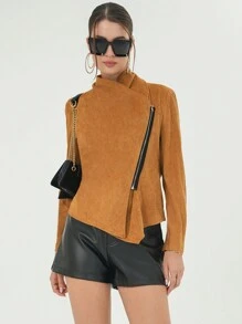 SHEIN Privé Waterfall Collar Open Front Coat - Coffee Brown - View 5