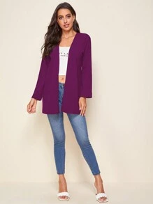 SHEIN LUNE Mở Mặt trước Chất rắn áo - Màu đỏ tím - Xem 3