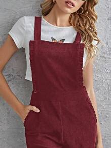 SHEIN LUNE Solid Slant Pocket Overall Jumpsuit Without Tee - Burgundy - View 4