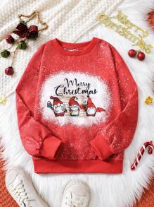 SHEIN Tween Girl Christmas Print Drop Shoulder Sweatshirt - Red - View 1