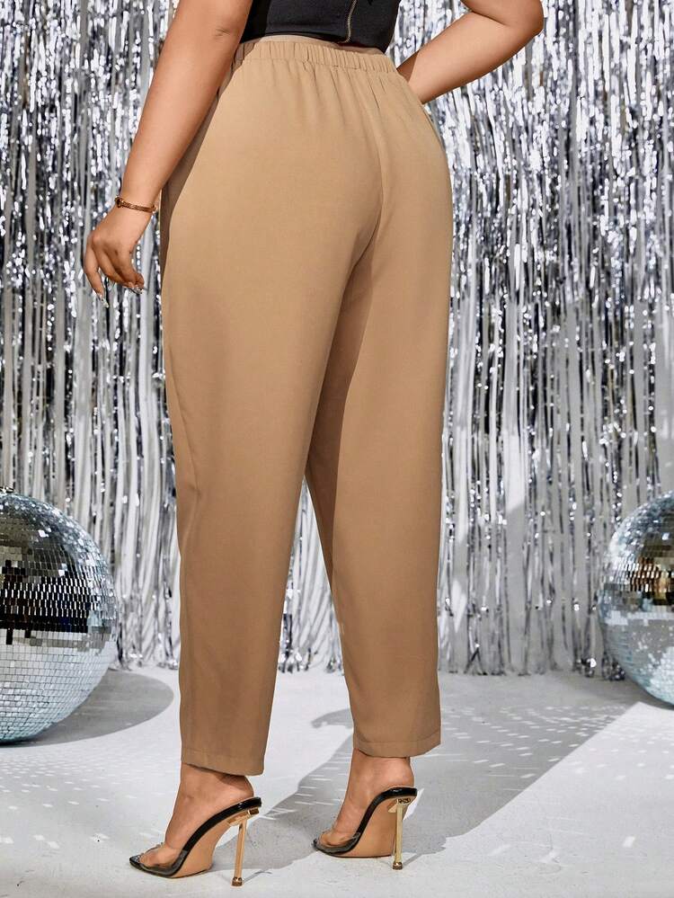 Plus High Waist Plicated Detail Pants Fall Cloth For Women