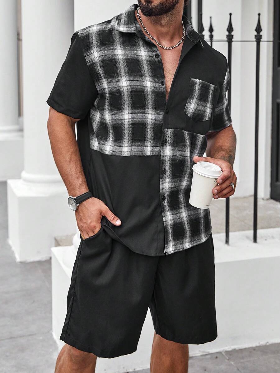 Manfinity Homme Men Plus Plaid Print Shirt - Black - View 1