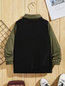 SHEIN Tween Boy Letter Graphic Colorblock Teddy Lined Zip Up Coat Without Sweater - Multicolor - View 2